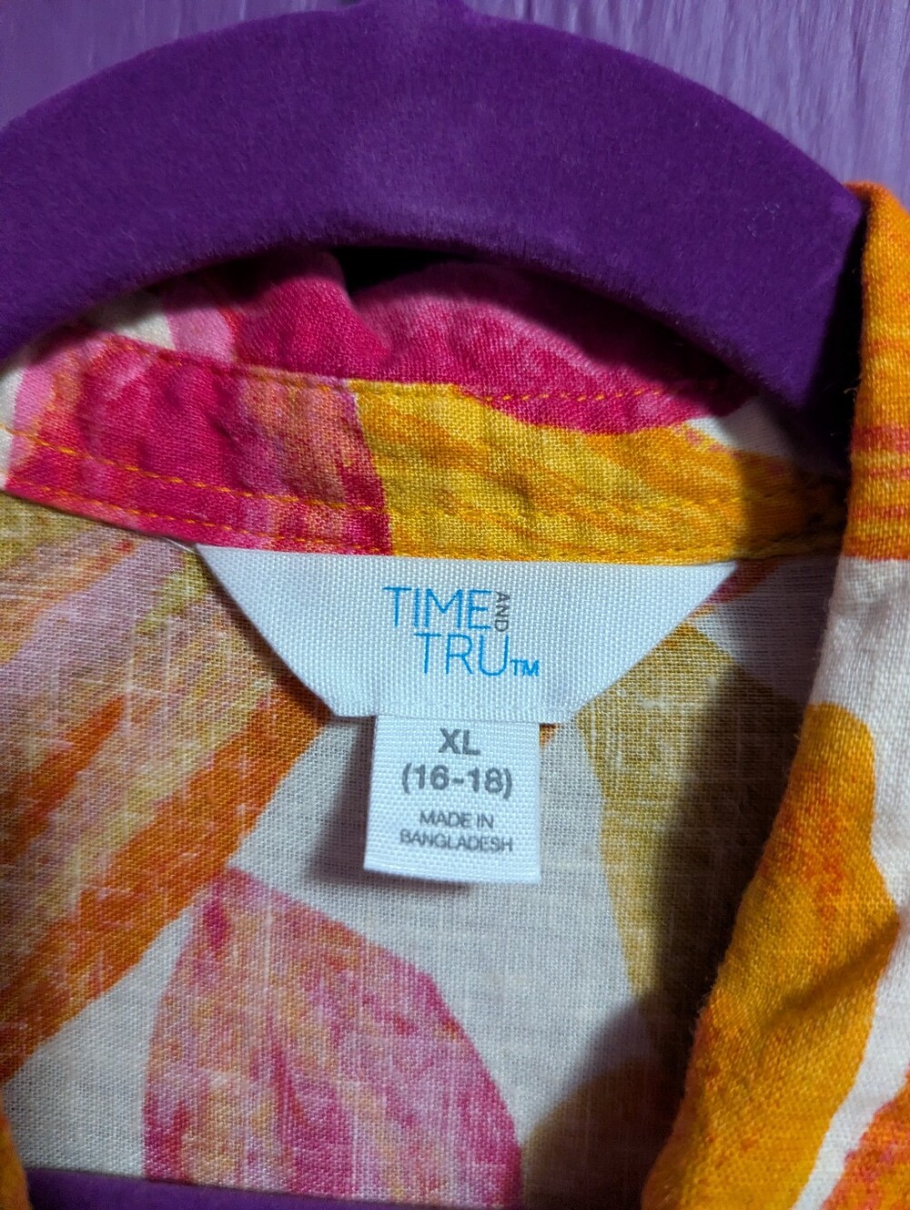10. Time And Tru Tropical Short Cuffed Sleeve Button Down Shirt XL 16 18 - Picture 2 of 3